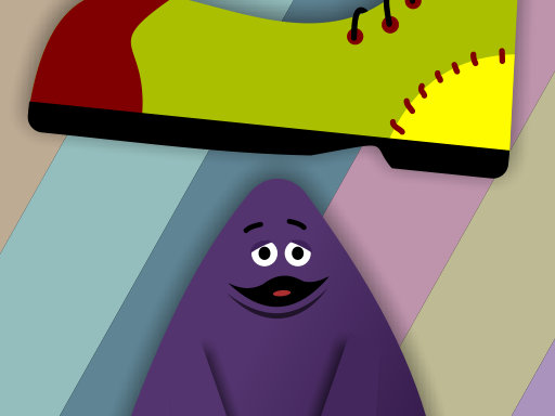 image Grimace vs giant clown shoes